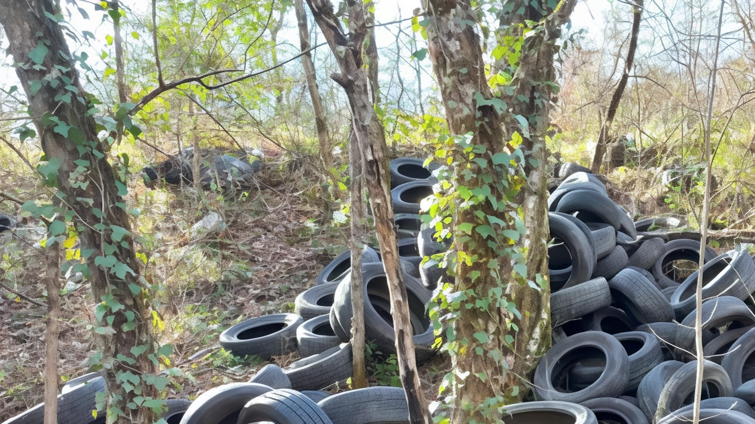 Pneumatici abbandonati. Una discarica nel bosco