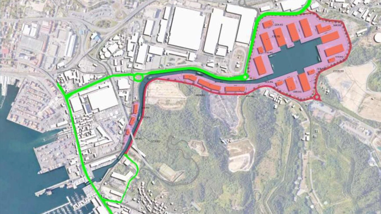 Un rendering progettuale della nuova darsena nell’area dell’ex centrale