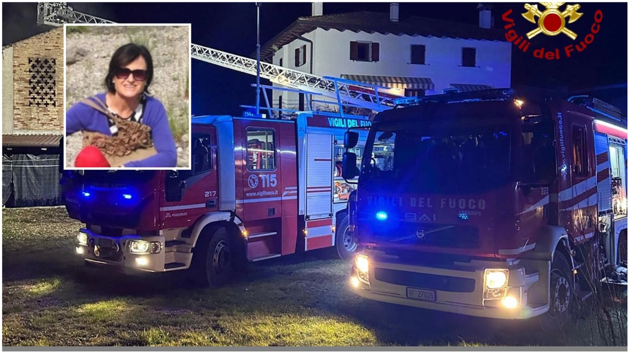 I vigili del fuoco intervenuti sul posto. Nel riquadro Patrizia Pontani, 66 anni