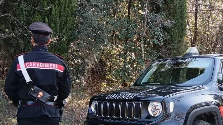 Carabinieri davanti al bosco di Catignano