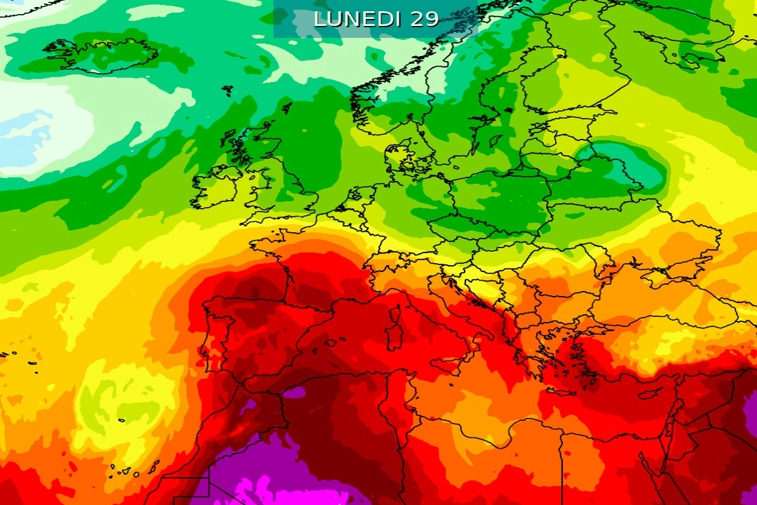 La mappa che mostra (in rosso) l'estendersi dell'anticiclone