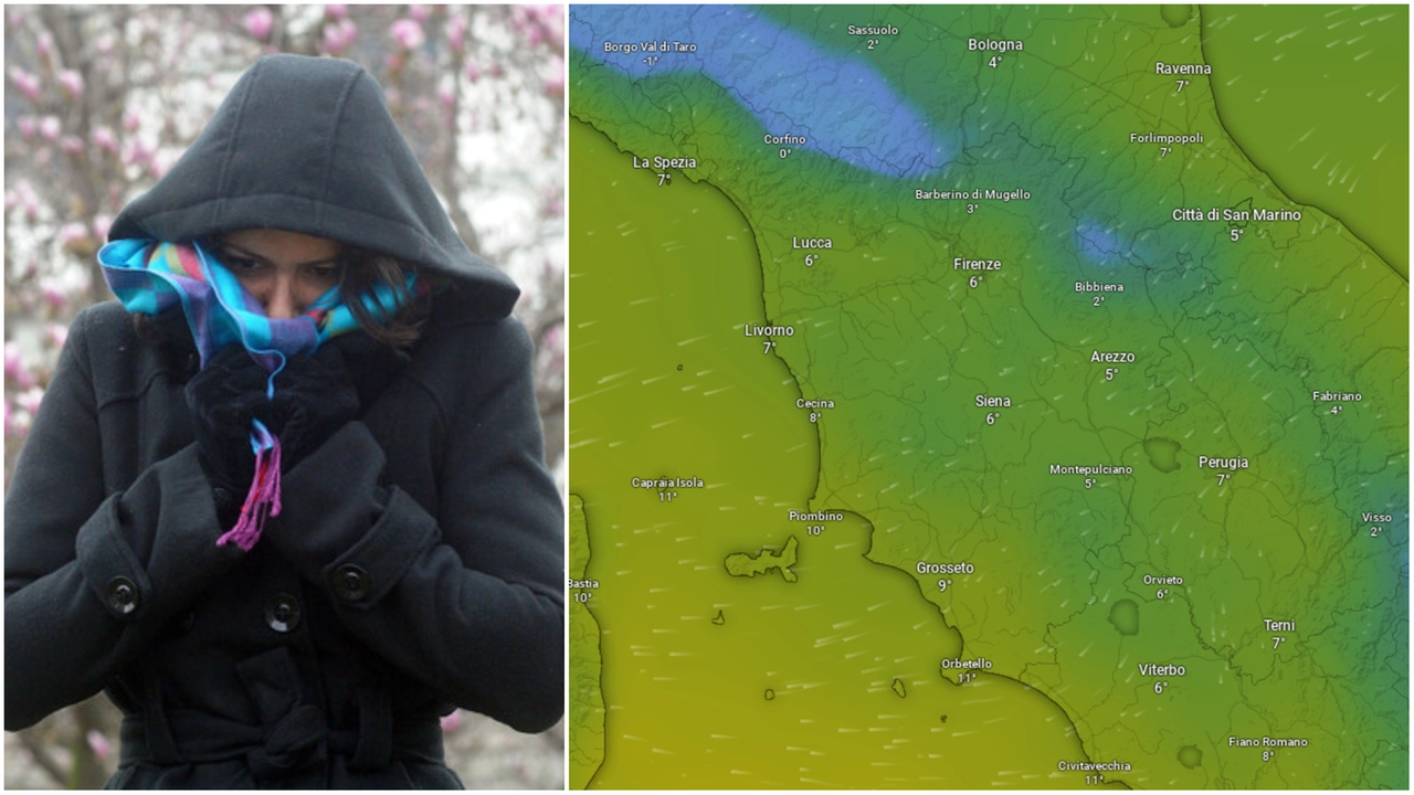 L'ondata di freddo sta interessando la Turchia e la Grecia (Foto Ansa). A destra le temperature registrate in Toscana (Foto Windy.com)