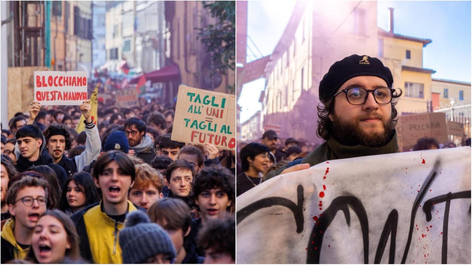 Pisa, studenti in piazza contro la manovra. “No Meloni Day” tra fumogeni e striscioni