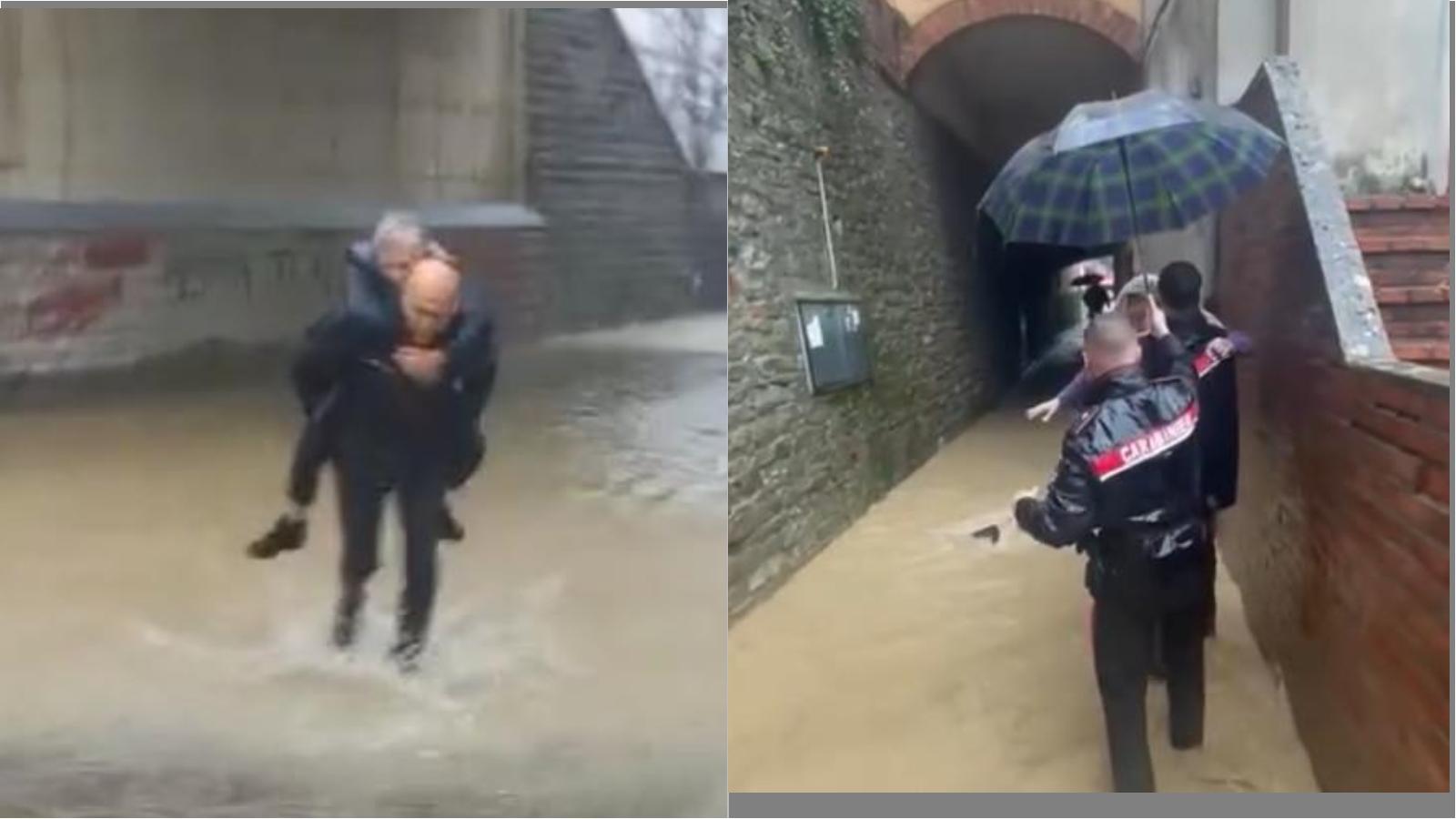 Intrappolati dall’acqua, caricati in spalla e salvati dai carabinieri