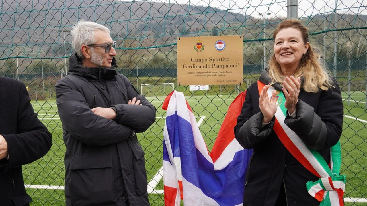 L’intitolazione, ieri mattina,. dei nuovi campi sportivi agli «storici» dirigenti Rodolfo Becheri e Ferdinando Pampaloni