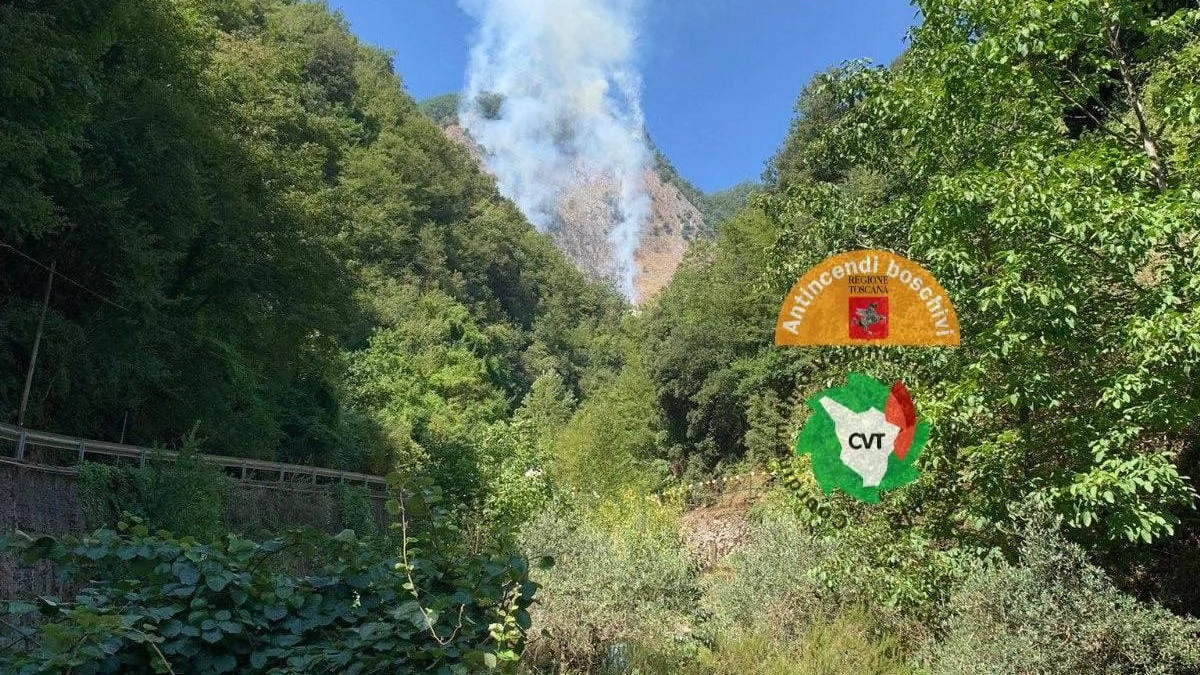 Fiamme sopra il paese di Colonnata. Vasto incendio vicino a una cava. A fuoco quattro ettari di vegetazione