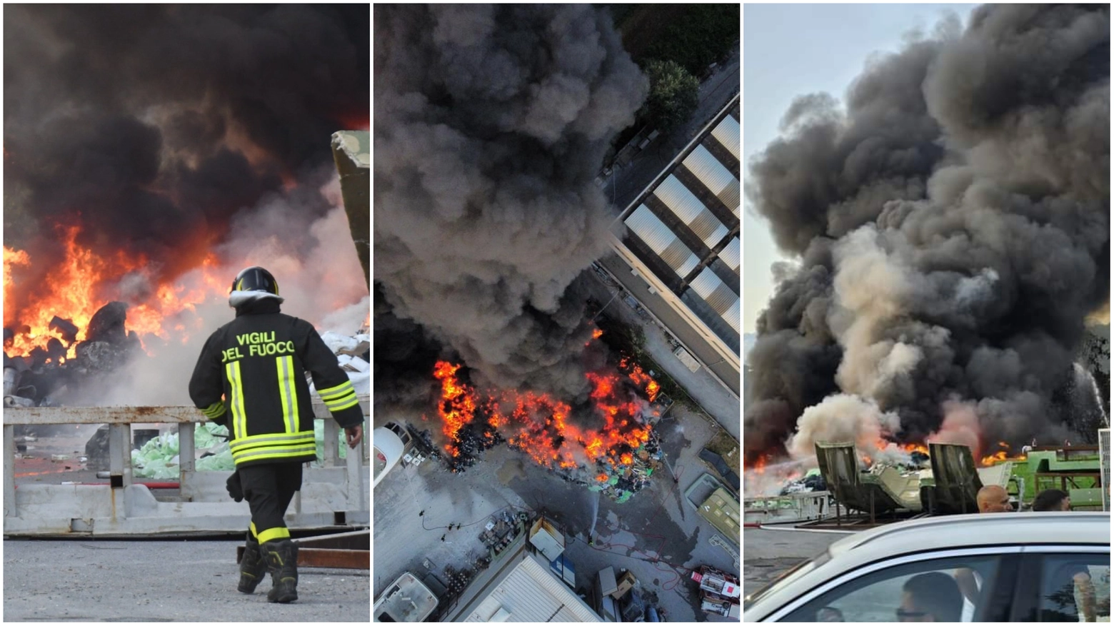 Massa, il maxi incendio scoppiato alla ditta Carbonovus in via Dorsale (Foto Nizza)
