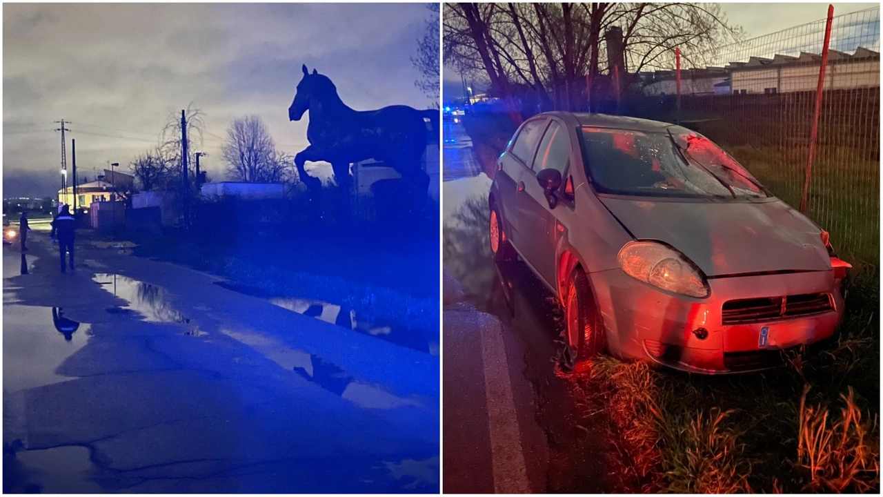 A sinistra i rilievi sul luogo dell'incidente; a destra l'auto coinvolta