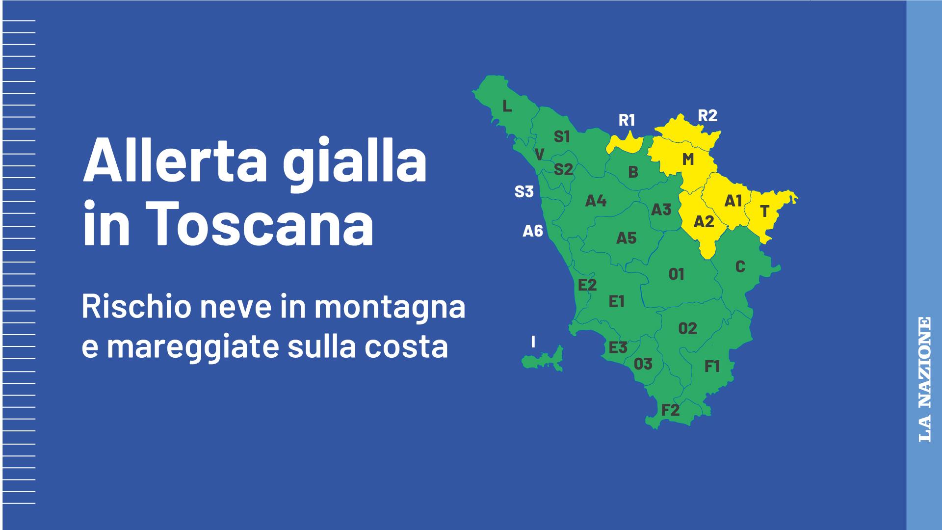 Nuova allerta gialla in Toscana: rischio neve e mareggiate sulla costa. Le zone interessate