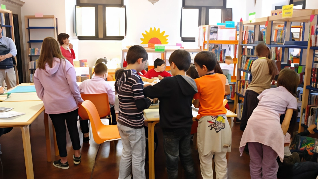 Lo scaffale verde  dei libri per bambini. Due giorni in biblioteca