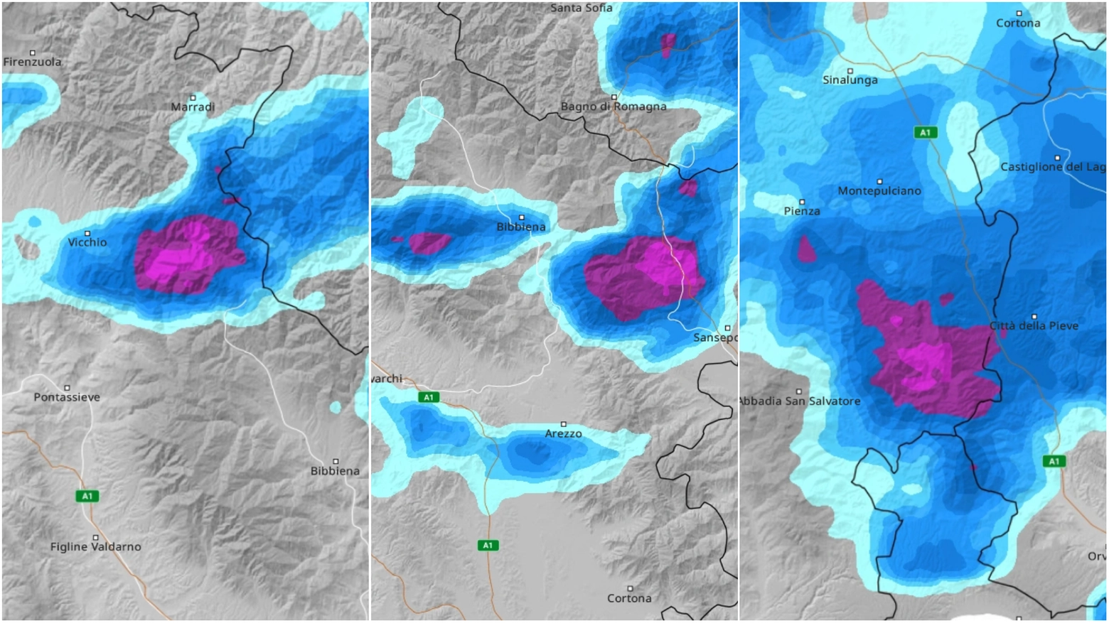 L'evoluzione della cella temporalesca in Toscana nel pomeriggio di sabato 3 agosto 2024 (Rilevazioni Meteo&Radar)