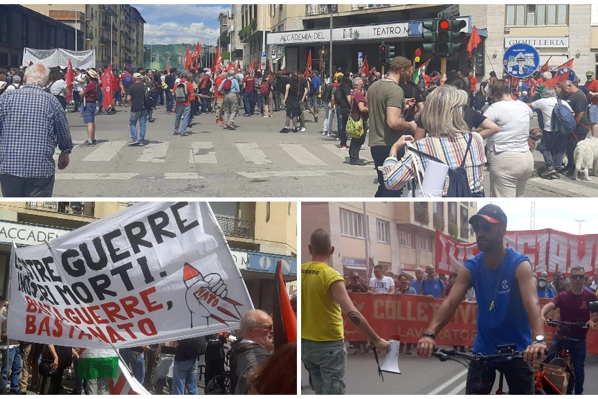 Tre momenti della manifestazione degli operai ex Gkn. Ha partecipato una galassia di sigle dell'associazionismo e anche alcuni esponenti politici e candidati alle prossime elezioni comunali