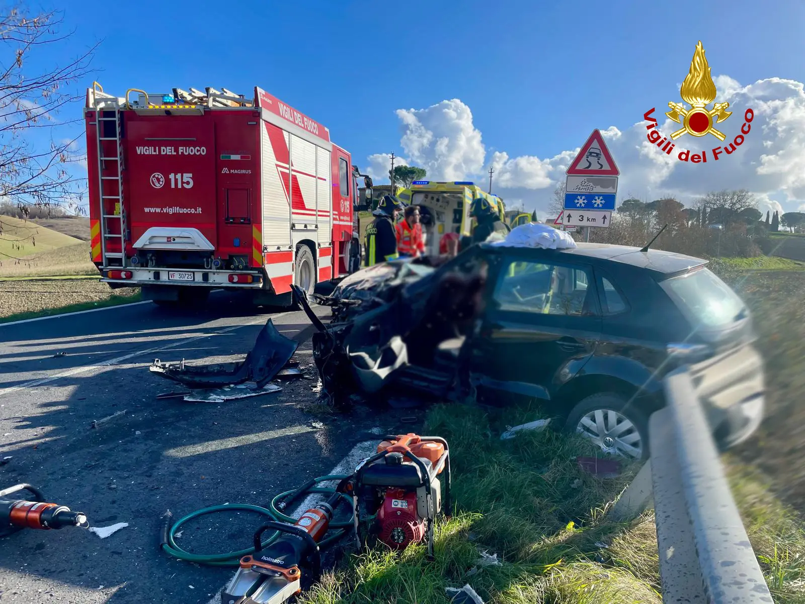 Elicottero d'urgenza a Siena per una donna coinvolta in un grave incidente stradale