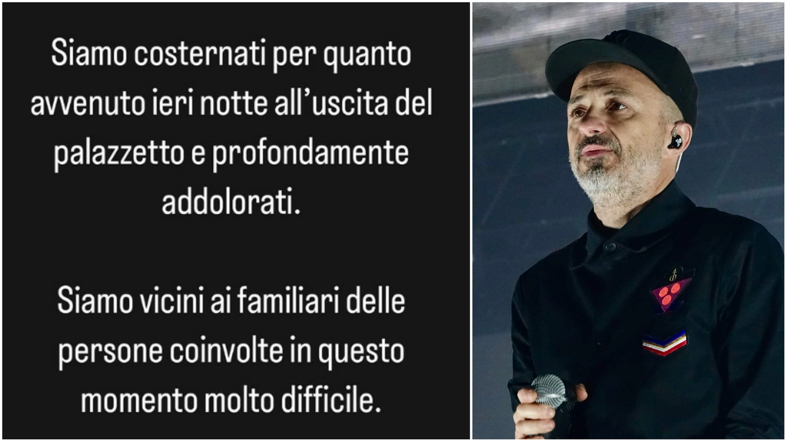 Il post dei Subsonica sui social, a destra il cantante Samuel durante il concerto a Firenze (Foto Tania Bucci / New Press Photo)