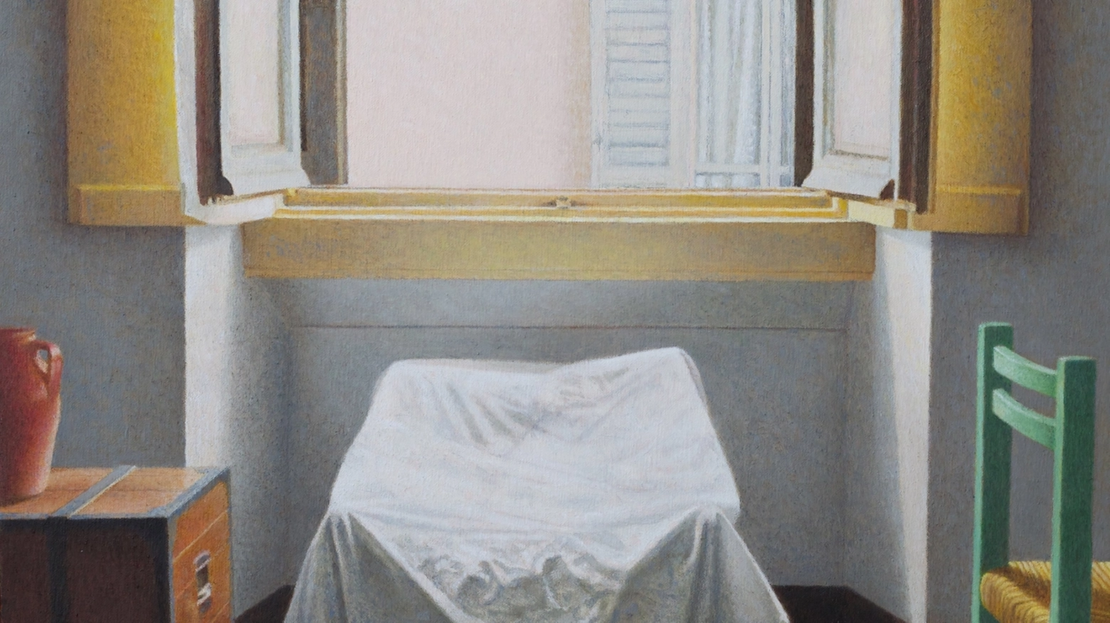 Bernardino Luino-Il lenzuolo bianco, 1985, olio su tela, 39 x 40 cm