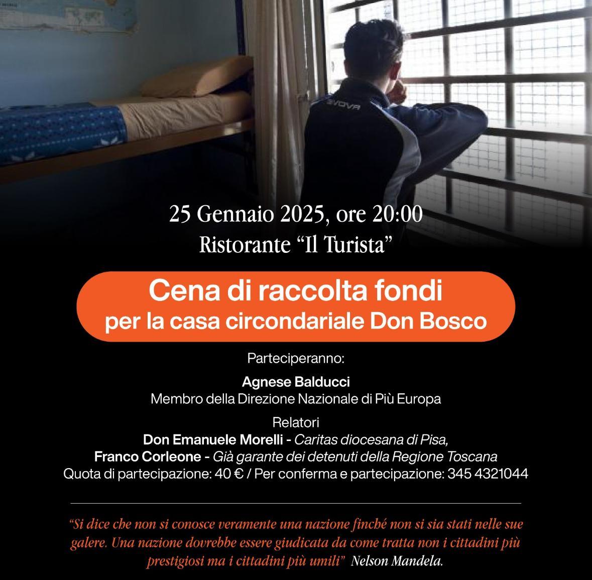 Una cena di raccolta fondi a Pisa per la Casa Circondariale Don Bosco