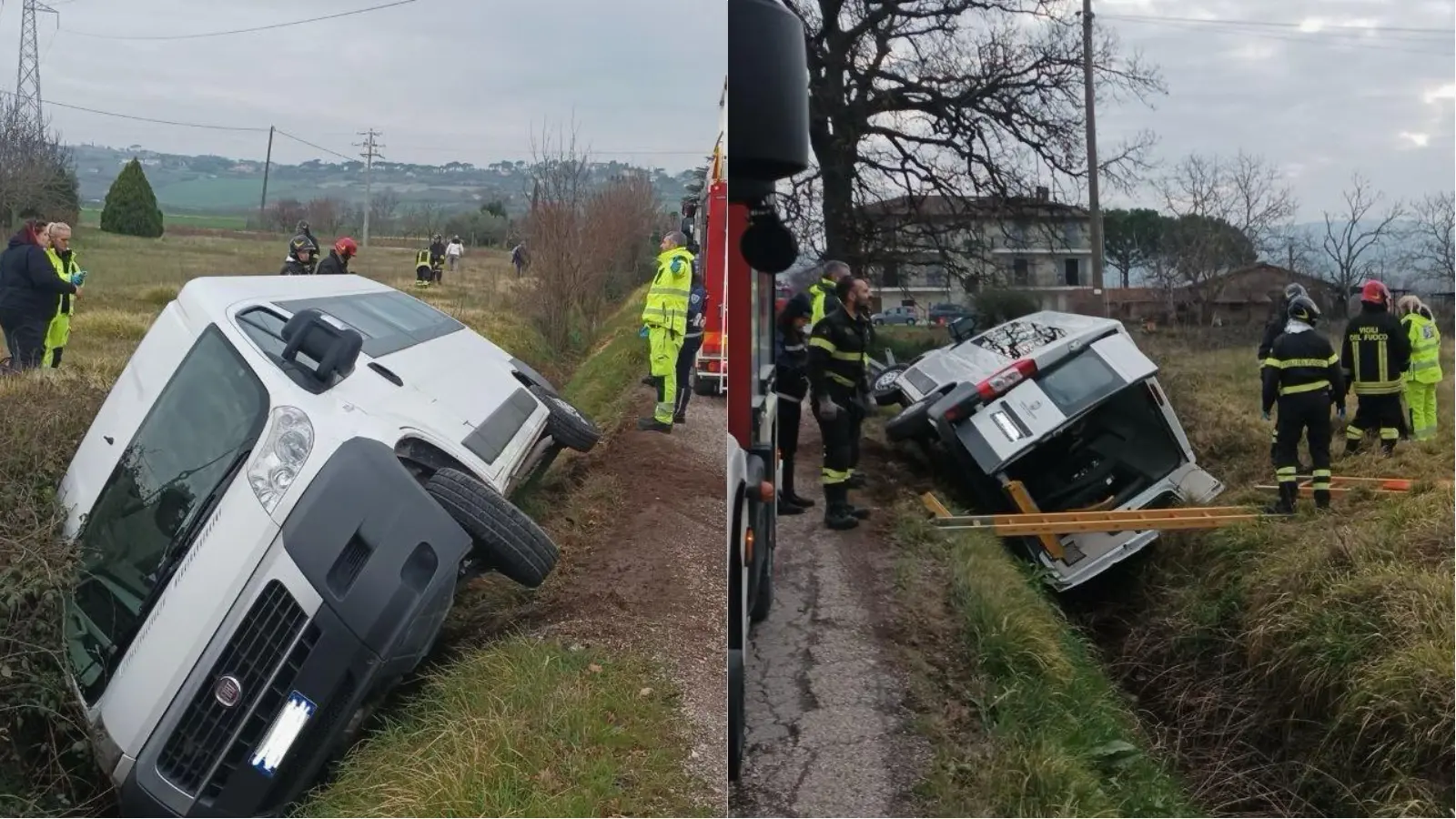 Pulmino finisce in un fosso e si ribalta su un fianco. Paura per i ragazzi a bordo