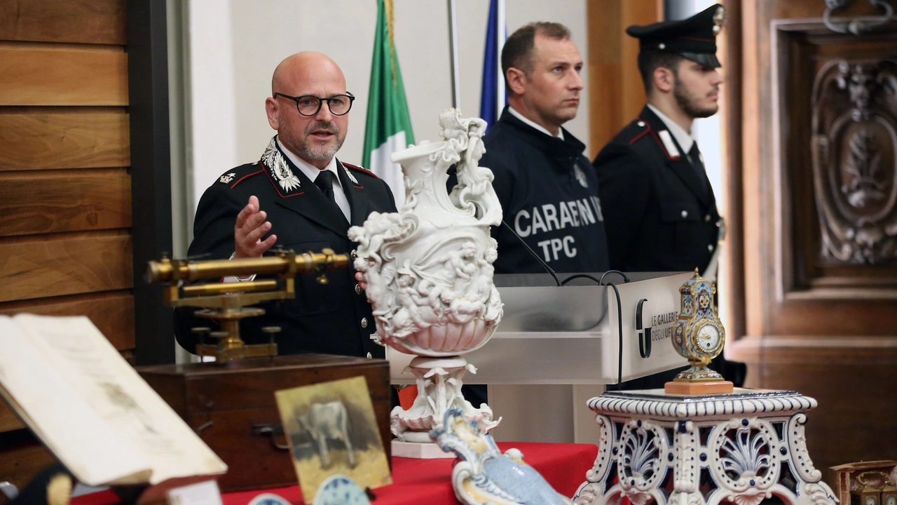 La riconsegna delle opere recuperate dal Nucleo carabinieri per la tutela del patrimonio (foto Marco Mori/New Press Photo)