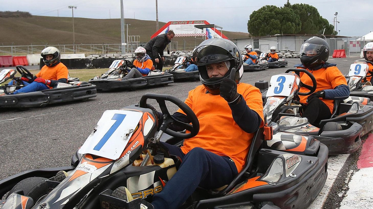 Un momento della gara dei go kart a Casetta (foto a fianco) e, in alto, da sinistra Tittia, Gingillo e Scompiglio