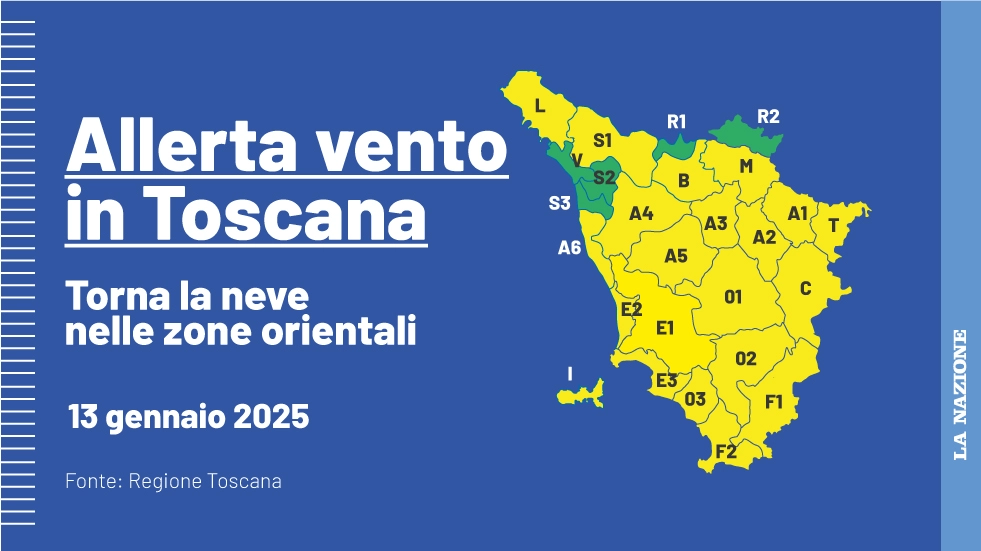 Allerta gialla per vento in Toscana prolungata anche per la giornata di domani, 13 gennaio