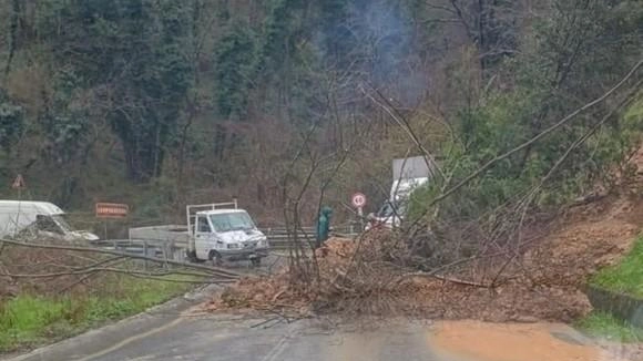 Il punto della provinciale del San Baronto dove è avvenuta la frana che ha bloccato il traffico verso Casalguidi e Lamporecchio