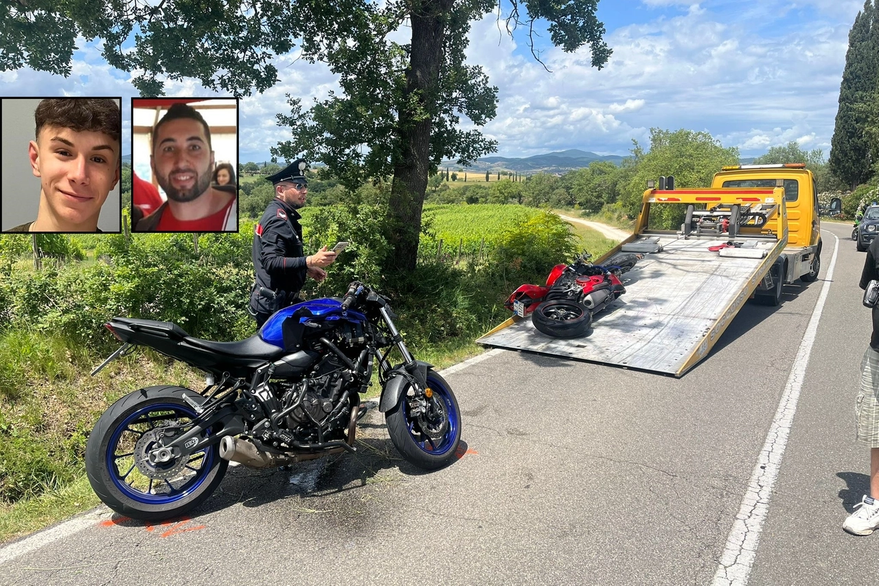 Le moto incidentate e nei riquadri le vittime: Mattia Cappellani e Leonardo Di Marte