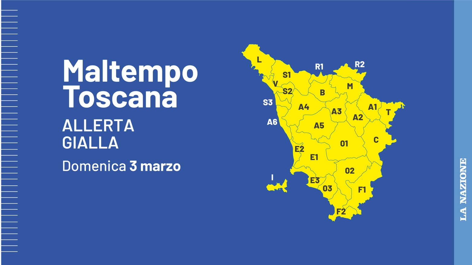 Allerta gialla in Toscana per domenica 3 marzo