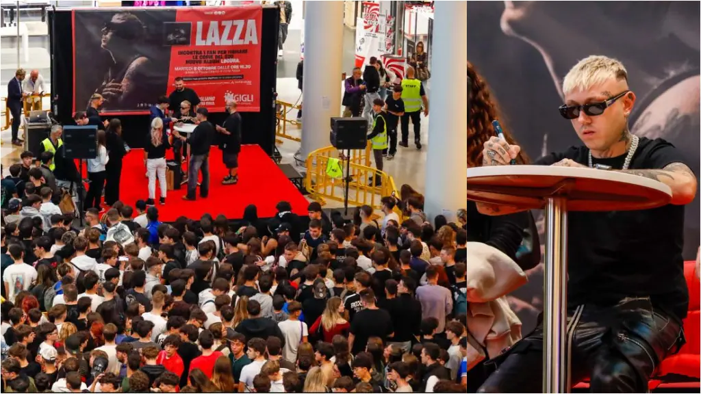 C’è Lazza ai Gigli, folla per la firma sull’album nell’evento allestito nel centro commerciale