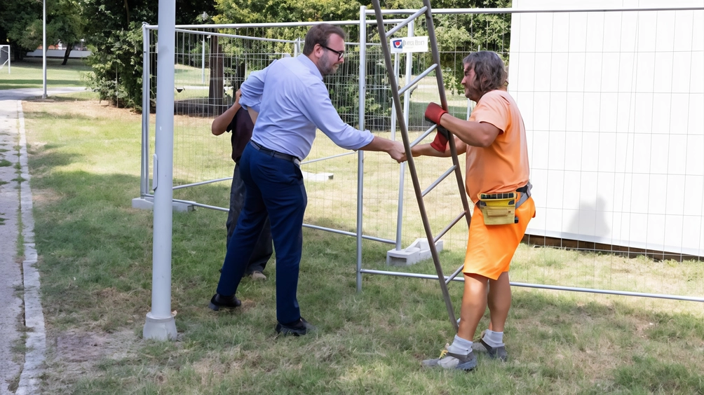 Il sopralluogo del sindaco Alessio Mantellassi al cantiere per l’abbattimento del muro al parco Mariambini