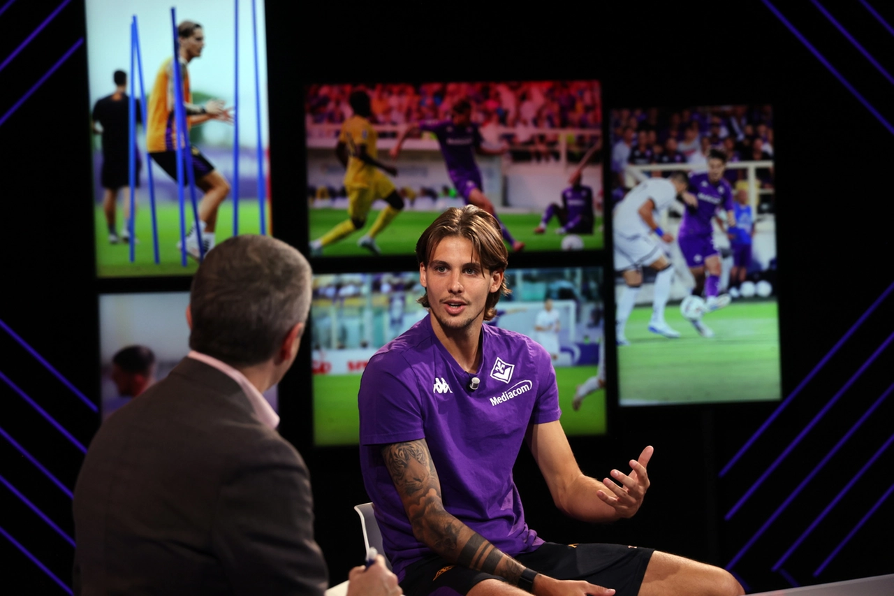 Il nostro Riccardo Galli insieme ad Andrea Colpani all’interno del Media Center del Viola Park