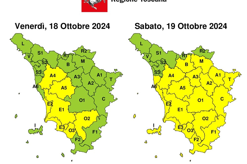 Allerta meteo per sabato 19 ottobre