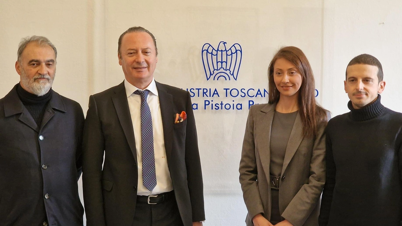 Da sinistra Giacomo Salvi, Daniele Matteini, Milena Guerrini. e Matteo Niccolai durante il bilancio annuale di Confindustria sul nostro distretto industriale