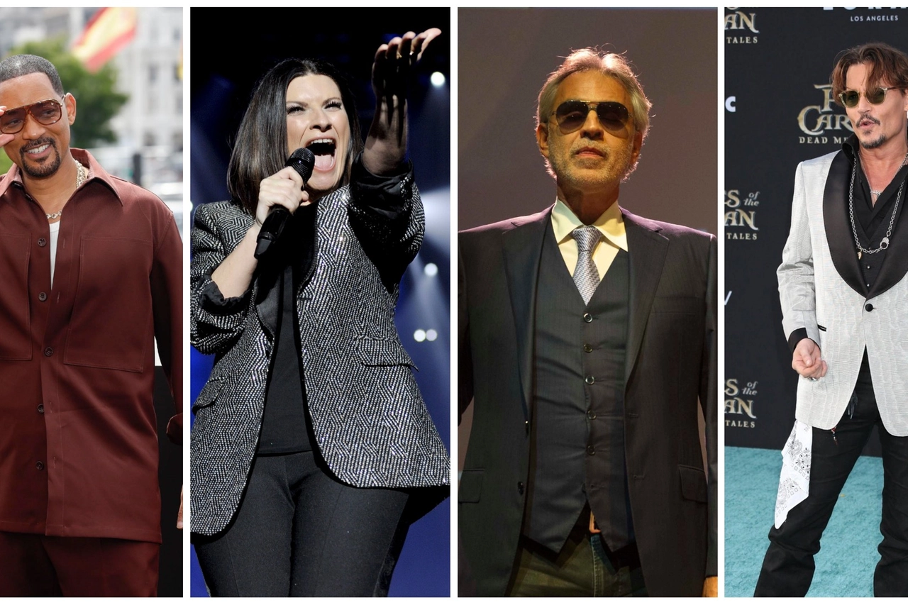 Da sinistra Will Smith, Laura Pausini, Andrea Bocelli e Johnny Depp