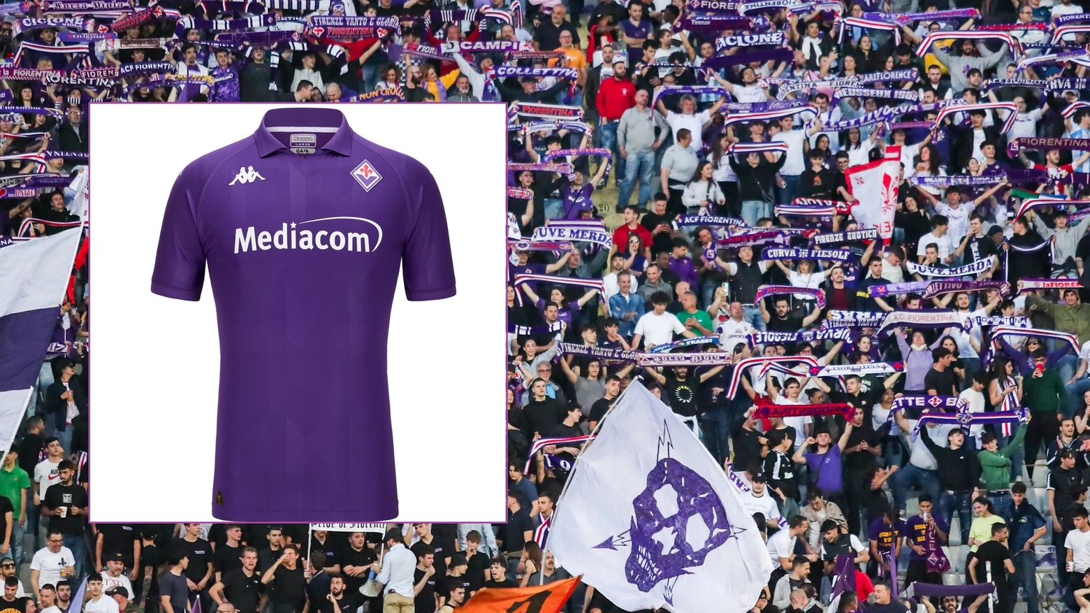 Nel riquadro la nuova prima maglia della Fiorentina
