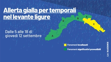 E’ allerta gialla in Liguria: possibili temporali forti nello Spezzino giovedì 12 settembre