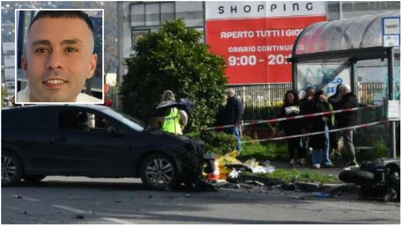 La scena dell'incidente (Foto Nizza). Nel riquadro la vittima, Lorenzo Molitierno, 29 anni