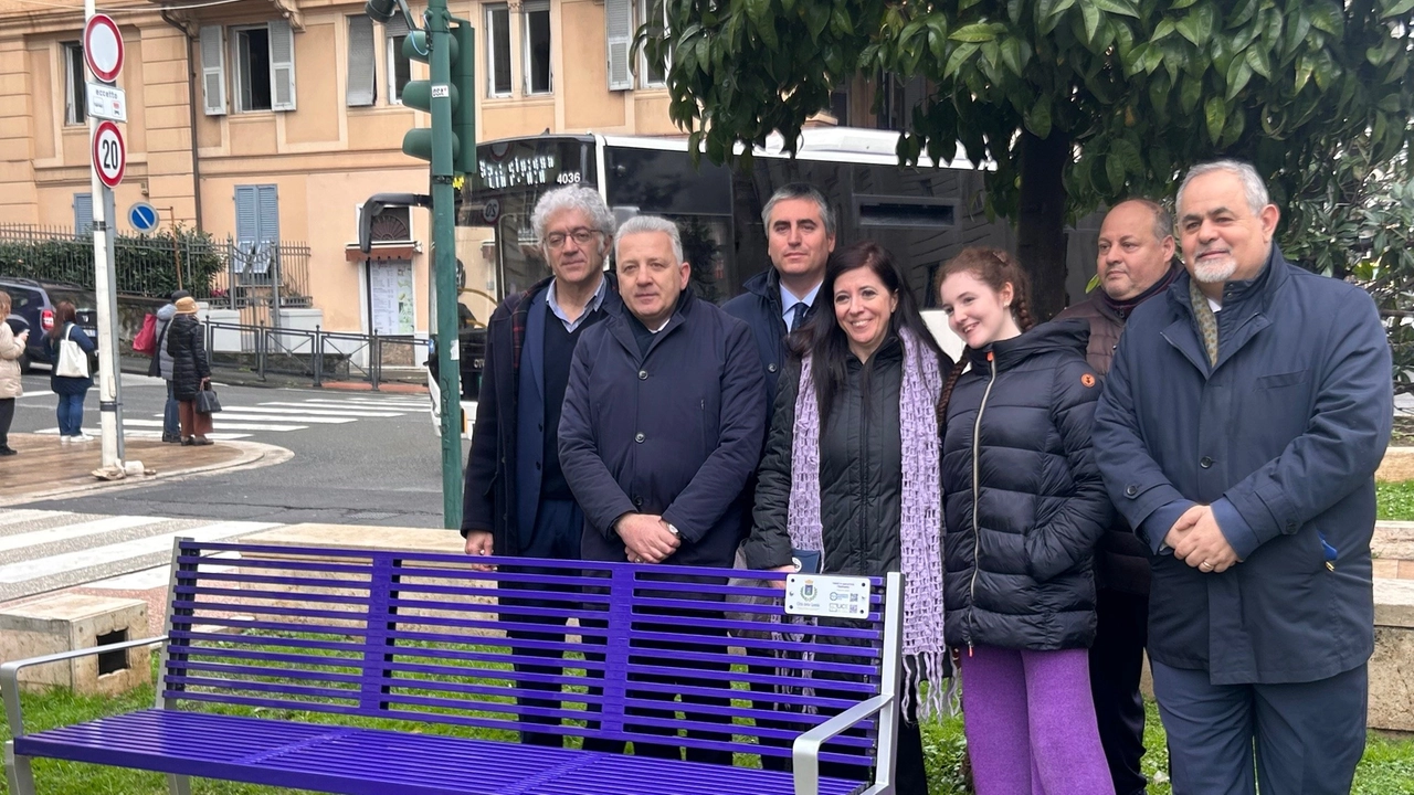 La panchina viola in piazza Verdi