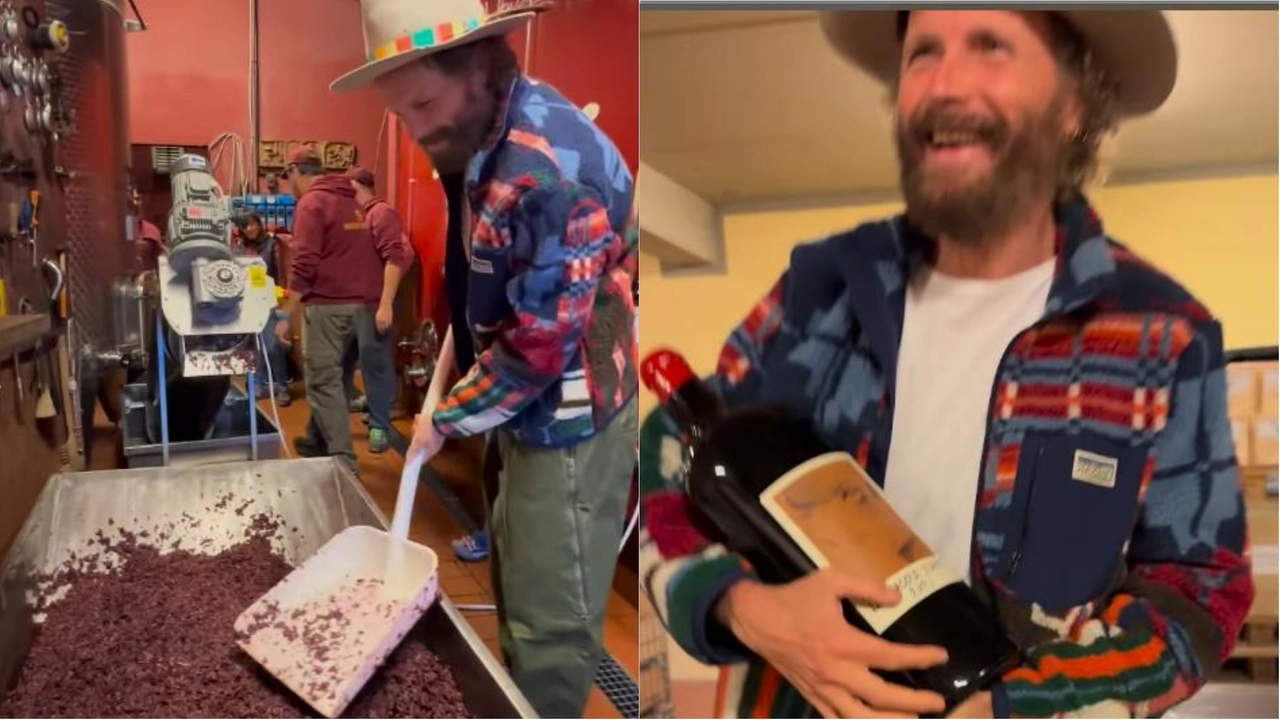 Jovanotti e le immagini nella cantina del Chianti dove viene realizzato il suo vino