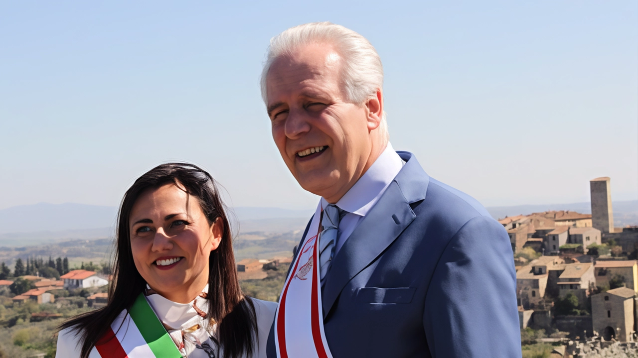 Il presidente della Regione Toscana Eugenio Giani con la sindaca di Lucignano Roberta Casini, uno dei tre comuni che riceverà i fondi