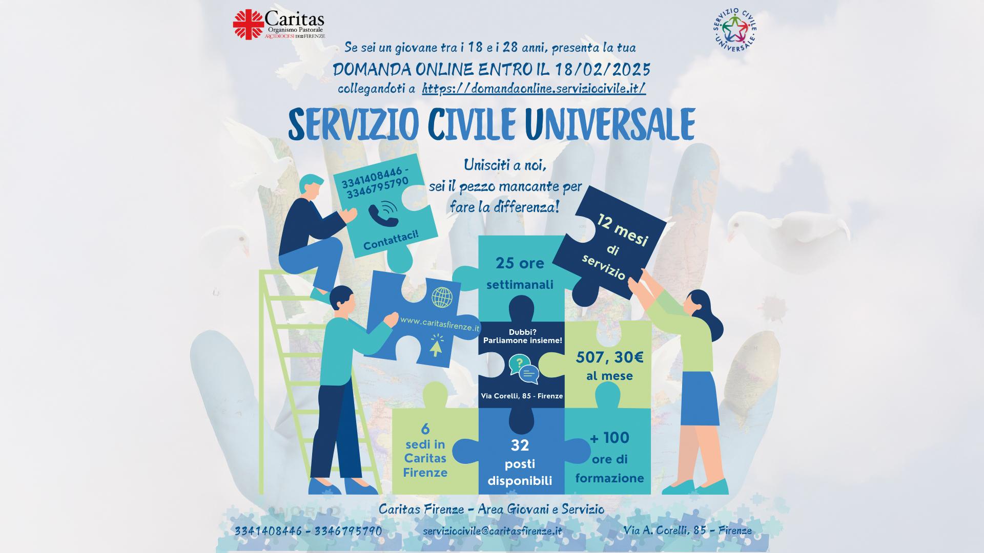 È uscito il Bando per il Servizio Civile Universale 2025: 32 posti in Caritas Firenze!