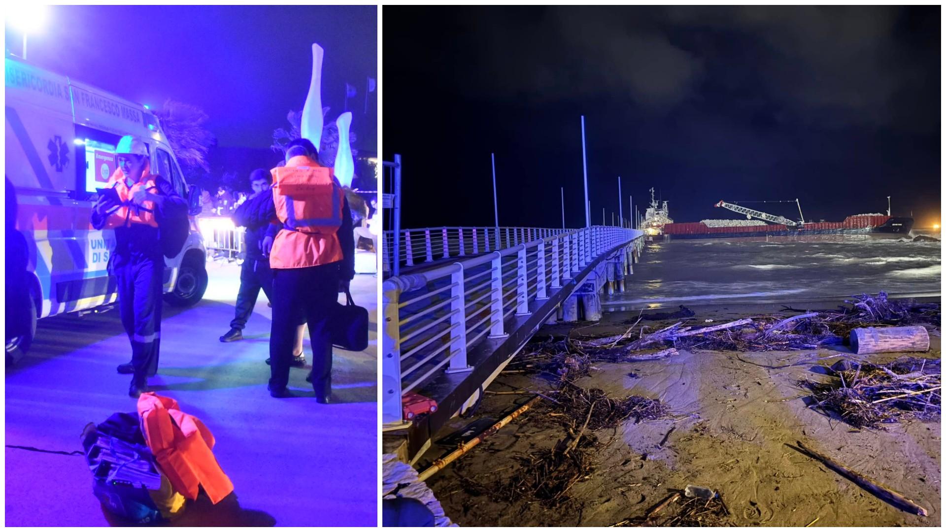 Imbarcazione di 103 metri alla deriva, crolla parte del pontile a Marina di Massa