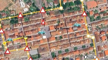 Il percorso del tour. in centro tracciato dagli studenti sulla mappa del paese