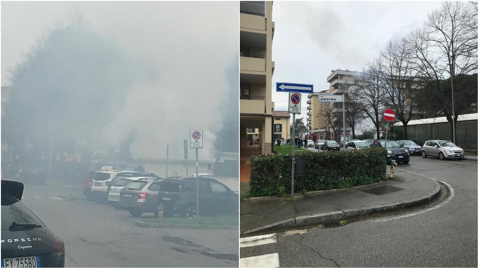 Prato, incendio nel giardino di via Marx: intervento dei vigili del fuoco