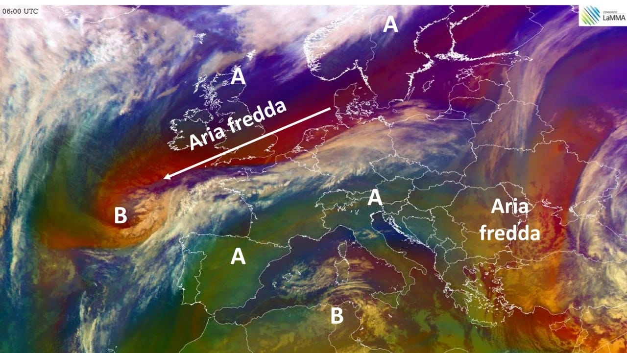 L'immagine satellitare del Lamma mostra, in sintesi, le principali figure bariche (cioè relative alla pressione) attualmente presenti in Europa