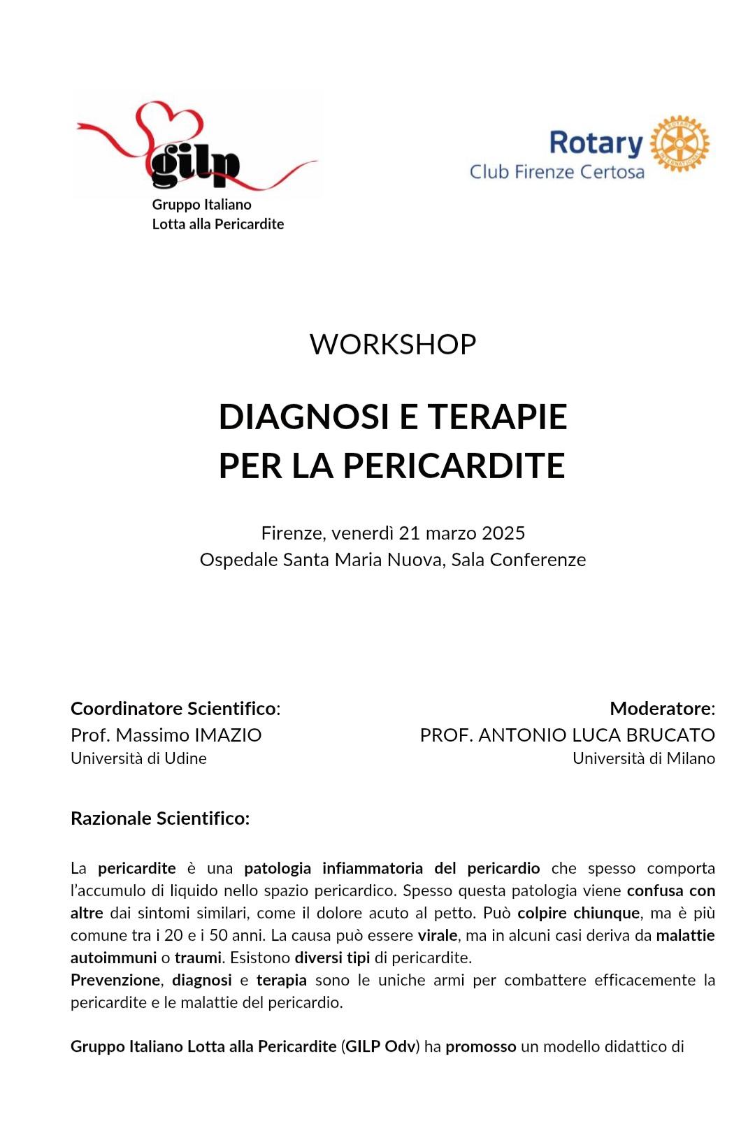 Pericardite sotto i riflettori: Rotary Firenze Certosa e GILP uniscono le forze