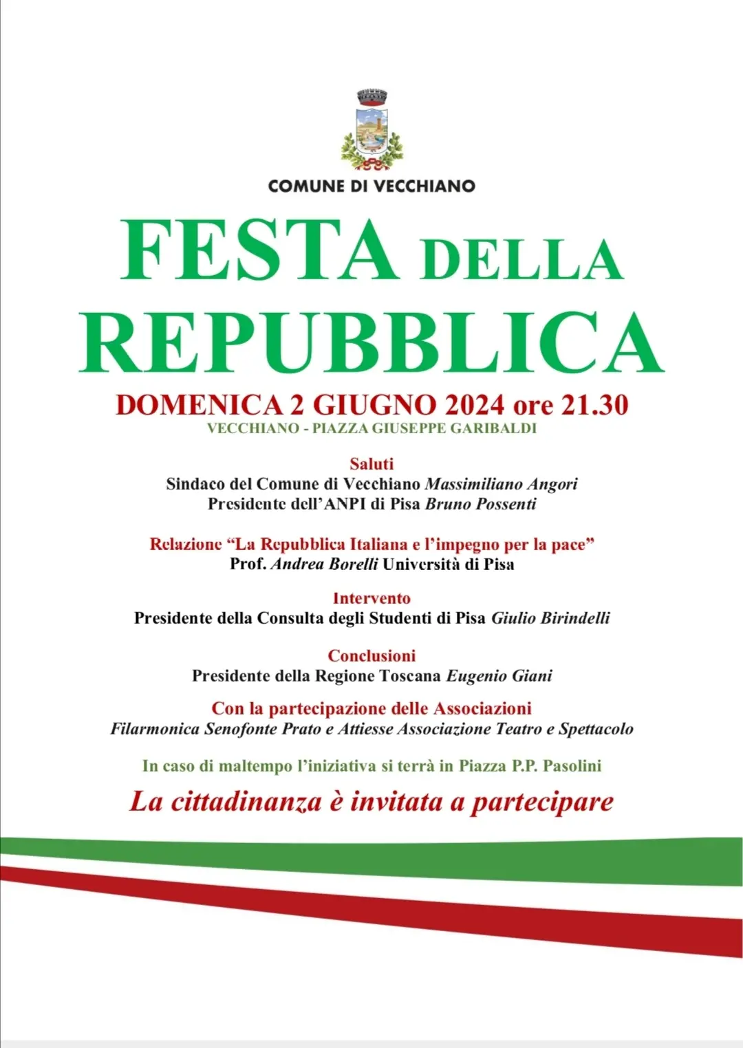 Domenica 2 Giugno il Comune di Vecchiano celebra la Festa della Repubblica