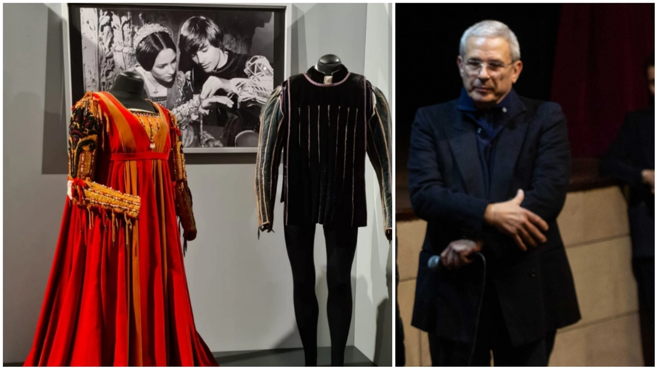 A sinistra i costumi di "Romeo e Giulietta" in mostra alla Fondazione Zeffirelli; a destra il presidente Pippo Zeffirelli