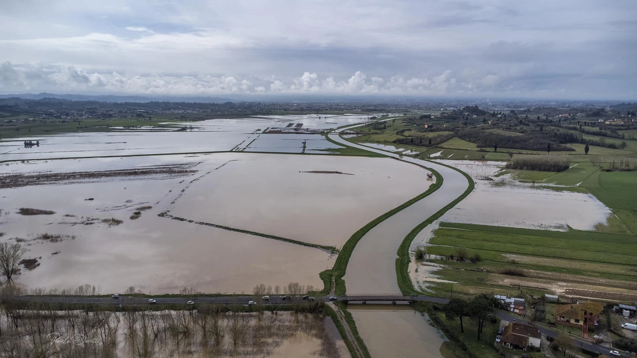 Il Padule di Fucecchio visto dall’alto nei giorni dell’alluvione (Pamela Doretti)