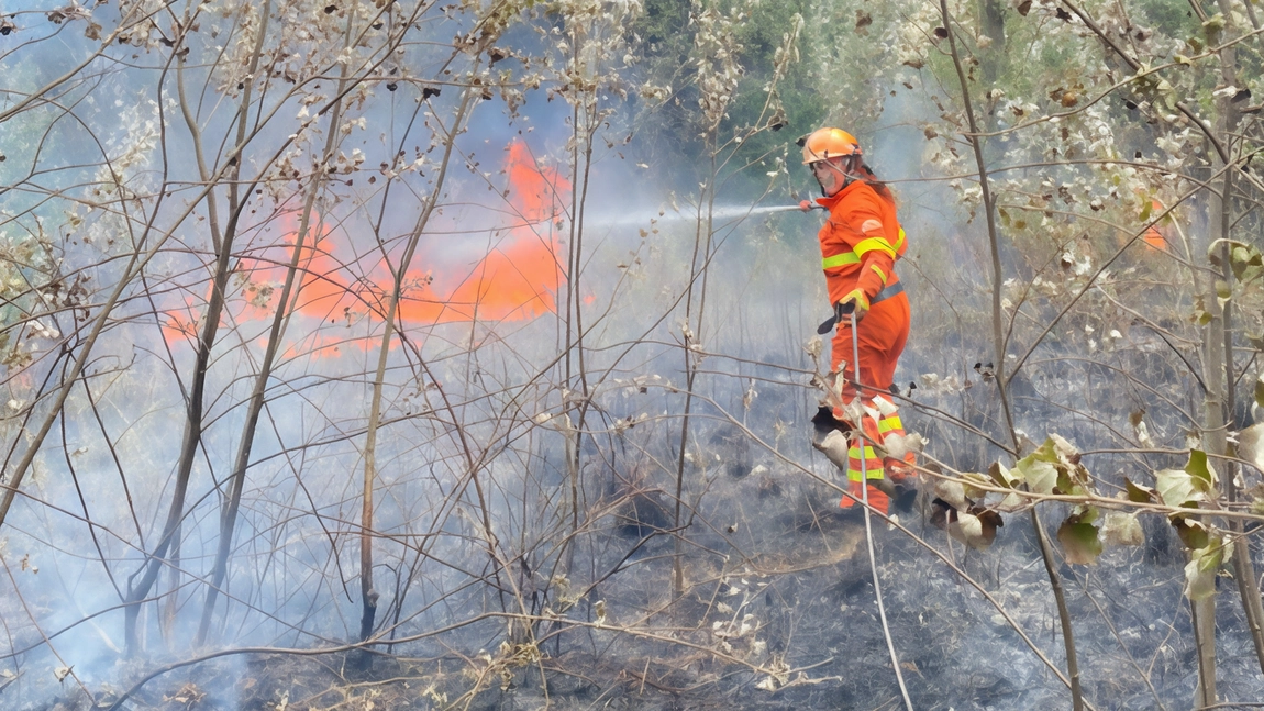 Fiamme e paura lungo gli argini del fiume Bisenzio